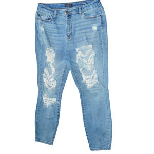 Judy Blue Womens Boyfriend Fit Jeans Size 13 / 31 Distressed Dark Wash Stretch